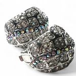 Clip On Earring Maximalist rhinestone iridescent Hoop Huggie MCM Mid Century Silver Photo 0