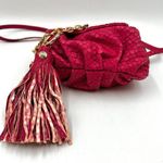 Henri Bendel Small Drawstring Bucket Crossbody Tassel Fish Leather Emboss Pink Photo 10