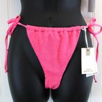 Good American NEW Always Fits Bikini Set One Shoulder Top Tiny Ties Bottom Pink Photo 9