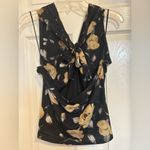 Anthropologie  Tie Shirred Black Gold Cream Floral Halter Top open back L nwt Photo 3