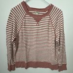 L.L.Bean Organic Cotton Slub Knit Stripe Print Crew Neck Long Sleeve Sweater XL Pink Photo 1