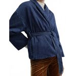 Mango Double-Breasted Denim Jacket Dark Blue Washed Denim NWT XXS Photo 1