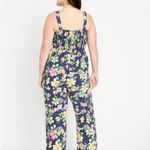 Old Navy  Linen Floral Wide Leg Jumpsuit Pant Romper Pockets Blue Large Photo 2