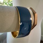 J.Crew Navy Blue Enamel Gold Tone Wide Bangle Bracelet Photo 2