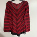 Cato Women’s Red & Black Sheer Striped Top Blouse Holiday Scoop Neck Lace Detail Photo 9