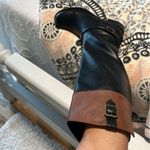 Solanz Full Length Boots Black Tan Zip up Gretchen Winter Dress Womens 7.5 New Photo 1