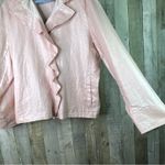 Chico's Chico’s Size 3 (Flaw) Light Pastel Pink Jacket Long Sleeve 3 Button Ruffle Front Photo 2