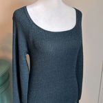 Nine West New Women’s Balloon Sleeve Deep Metallic Green Midi Sweater Dress Photo 1