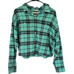 American Eagle NWT  Green Plaid Button Front Cropped Flannel Top Women’s Small Photo 0