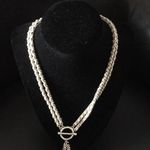 Guess Gray Leather Intertwined Silver Necklace Tassels Photo 1