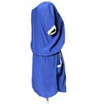 Amanda Uprichard  Womens Dress Sz L Blue White 100% Silk Drawstring V-neck Mini Photo 2