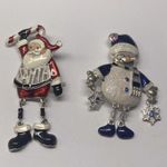 Lot Of 2 Costume Brooches Christmas Santa / Snowman Photo 2