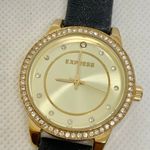 EXPRESS women gold tone watch rhinestones 31mm round case quartz analog running Photo 1