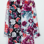 Chico's  Womens‎ Floral Button Down Blouse Size S Shark Bite 3/4 Sleeve Whimsigoth Photo 0