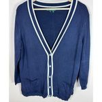 LAUREN Ralph Lauren Navy Silk Cardigan Button Front Quiet Luxury Classic Preppy Blue Size XL Photo 0