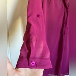 Iz Byer 🌞 Sheer Maroon V Neck 3/4 to Long Sleeve Portofino Blouse Photo 5