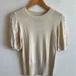 American Vintage 90s Crochet Beige Short Sleeve Sweater Blouse Top Womens Small Photo 0