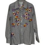 Quacker Factory  Women's Top Jeweled Embroidered Flowers Striped Button Up Medium Photo 0