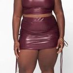 ZELIE FOR SHE | NWT Drawstring City Sleek Faux Leather Skirt Merlot Maroon | 1X Red Photo 0