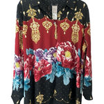 Chico's  Reversible‎ Shirt Roses Flower Print & Dots Pattern Size 2 Photo 0