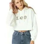 Lee  White Cropped Hoodie Size Large Photo 0
