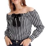J.Crew NWT ~  Off The Shoulders Black & White Striped Blouse ~ Women's Size XXS Photo 0