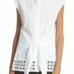 Sandro Eyelet Trim Tie Front Cotton White Blouse In Ecru Photo 0