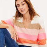 Loft Orange Pink Striped Relaxed V-Neck Sweater Size XL Photo 1