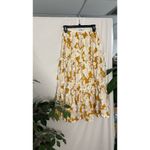 Anthropologie Mon Renn Magnolia Floral Tiered Midi Skirt Yellow Cream Size XS Photo 3