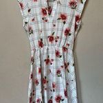 Sweet Rain Women’s White Pink Floral Checker Print Short Sleeve Mini Dress Small Photo 0