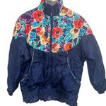 Ava Vintage Windbreaker, Floral w Ruched Base, Blue, Lt, Size Medium Petite, PM Photo 0