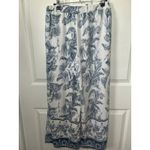 Tribal Wide Leg Pants Tropical Print Linen Rayon Blend Elastic Waist Size M White Size M Photo 2