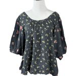 Free People Chloe Printed Top Washed Black Floral Large NWT Cottage Bow Gauze Photo 5