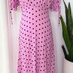 Faithfull the Brand Pink and Black Polka Dot Puff Sleeve Midi Dress Photo 0