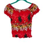 Vtg Y2K Hawaiian Tropical Smocked Crop Top Sz Small Red Beach Photo 1
