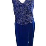 CELINE Céline New York Vintage Blue Velvet Embroidered Floral Bodice Formal Prom Dress Photo 5
