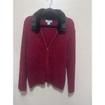 Marguerite's Burgundy Red‎ Cardigan Sweater Faux Fur Collar Zip Up Red Size L Photo 2