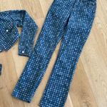The Kript  - High Waist Skinny Flare Jeans in Warped Dot Denim in Blue Photo 0