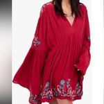 Free People  Te Amo Red Embroidered Babydoll Mini Dress Sz Large Photo 13