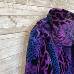 Vintage 80's Womens M Jacket Hooded Neon Purple Blue Faux Fur Animal Print USA Size M Photo 12