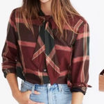 Madewell  Plaid‎ Tie-Neck Button-Down Cowgirl Western Shirt in Cherry Wood XXS Photo 0