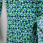 Donna Morgan ‎ Shirt Dress Womens 10 Green Blue Retro Print Button Down Front Tie Photo 7
