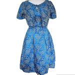 Vintage Blue Silk Brocade Pegged Dress and Shrug Handmade Size XS Photo 1