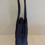 Talbots Vintage 90's Navy Woven Satin Basketweave Top Handle Purse Photo 2