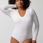 Soma White BODY RIBBED Long Sleeve V-Neck Bra Bodysuit Top Photo 0