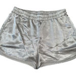 American Apparel  Vintage Women's Size L Silver Shiny Satin Pull On Jogger Shorts Photo 0