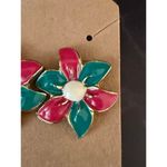 Retro Floral Power Earrings Pink & Teal Petal Perfection! Photo 2