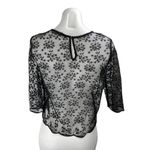 ZARA Women's Black Floral Mesh Sheer Half Sleeve Pullover Blouse Top Size XS Photo 1