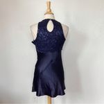Vintage 90’s Navy Blue Satin Floral Lace Sleeveless Empire Waist Dress Size 8 Photo 5
