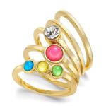 INC NEW (5) STACK RING SET Size 7 Gold Tone Crystal Stone Pink Green Blue Yellow Photo 3